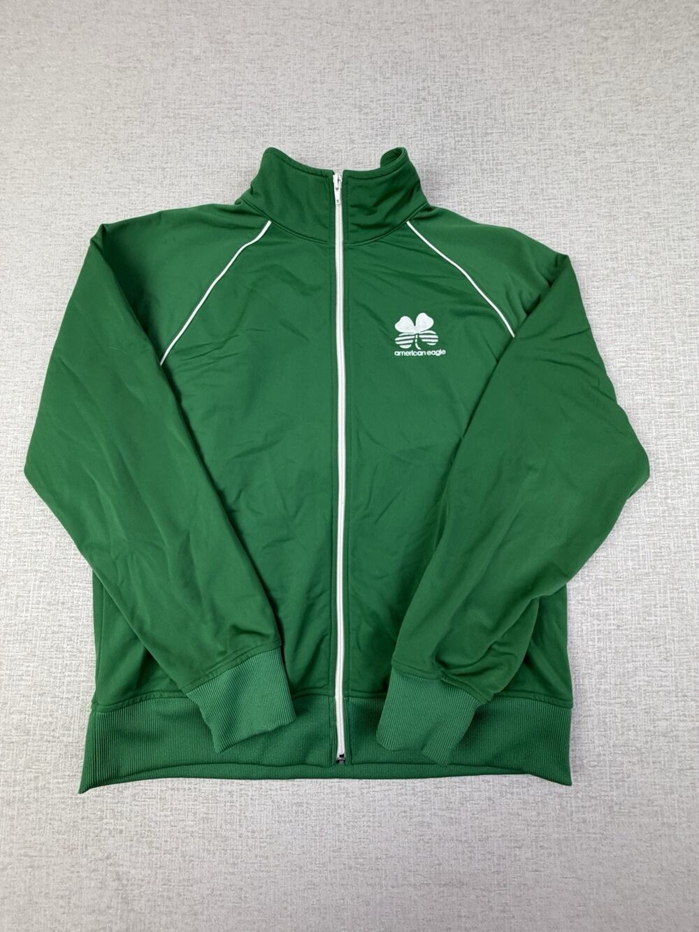 American Eagle Shamrock Clover Track Jacket Mens Large Green White Full Zip